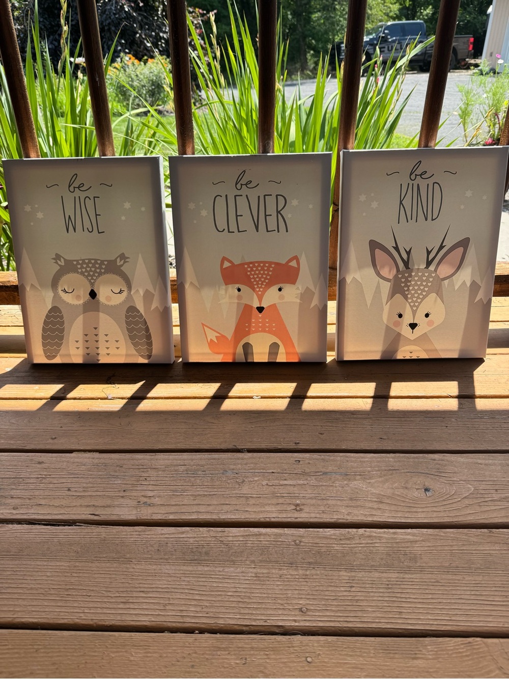 Nursery Animal Trio Wall Art - Be Wise, Be Clever, Be Kind
